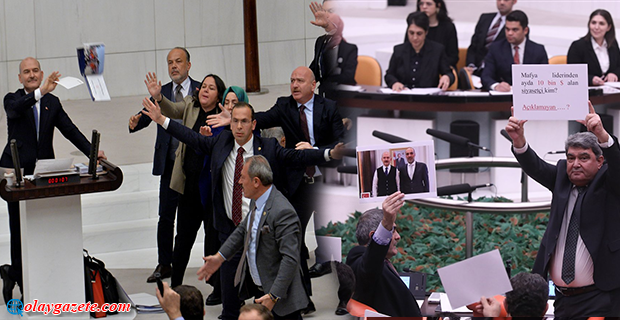 TBMM GENEL KURULU’NDA MİLLETVEKİLLERİ, BAKAN SOYLU’YA, UYUŞTURUCU BARONLARI İLE OLAN FOTOĞRAFLARINI FIRLATTI