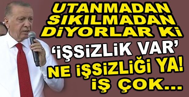 ERDOĞAN: UTANMADAN SIKILMADAN DİYORLAR Kİ ‘İŞSİZLİK VAR’, NE İŞSİZLİĞİ YA! İŞ ÇOK...